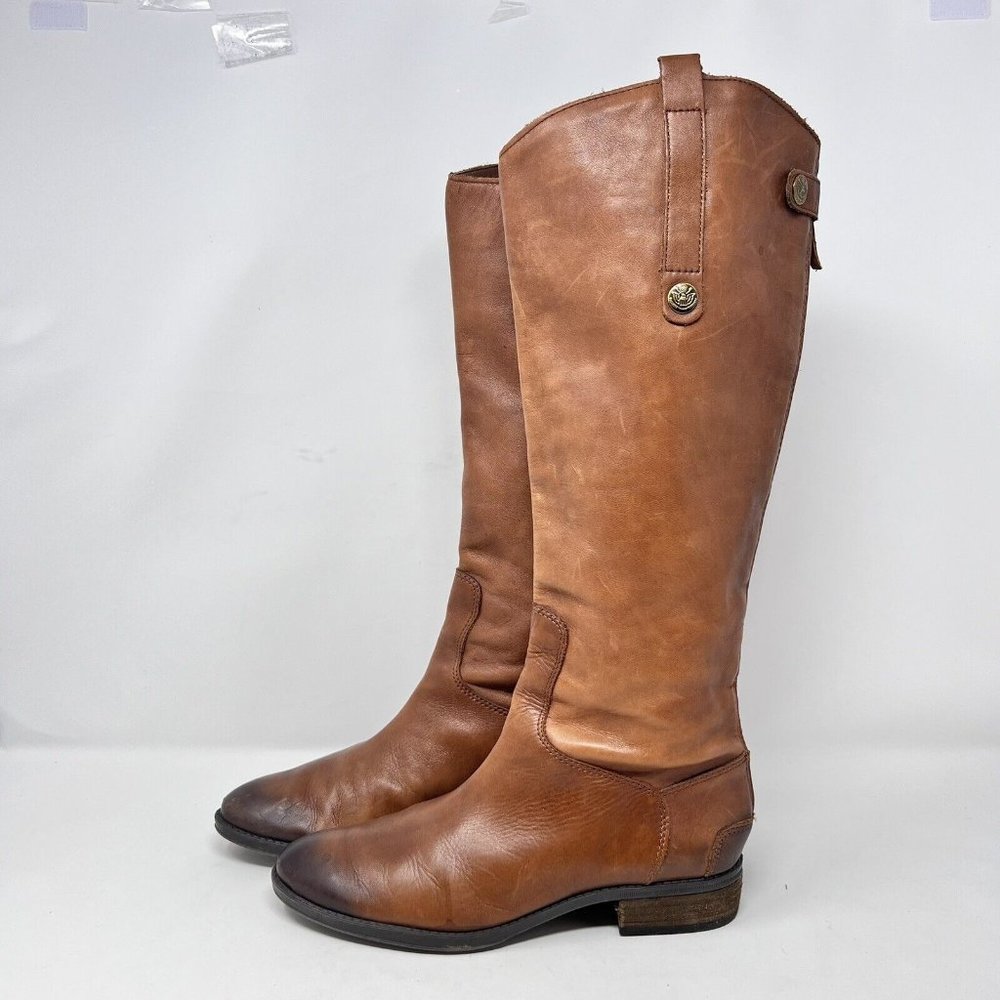 Sam Edelman Penny Back Zip Equestrian Brown Knee High Boots Saddle Brown Size 7.